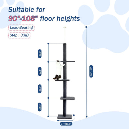 Cat Craft Cat Tree Floor to Ceiling 95-108" Tall Cat Tree Carpet Cat Tower Kitten Tree Sisal Scratching Post and Mat Cat Pole for Indoor Cats, Charcoal, Style A