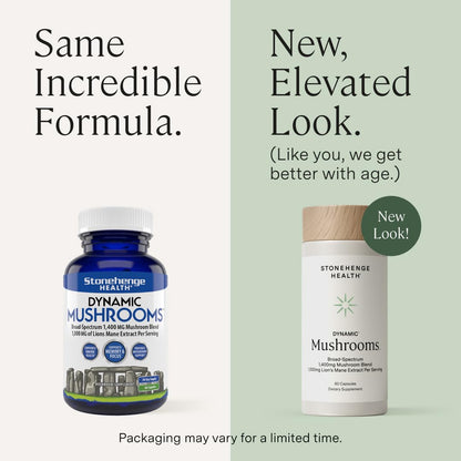 Stonehenge Health Dynamic Mushrooms - 100% Fruiting Bodies & Extracts - Lion’s Mane, Chaga, Maitake, Shiitake, Reishi - Nootropic Brain & Immune System Support - No Mycelium - 60 Veggie Capsules