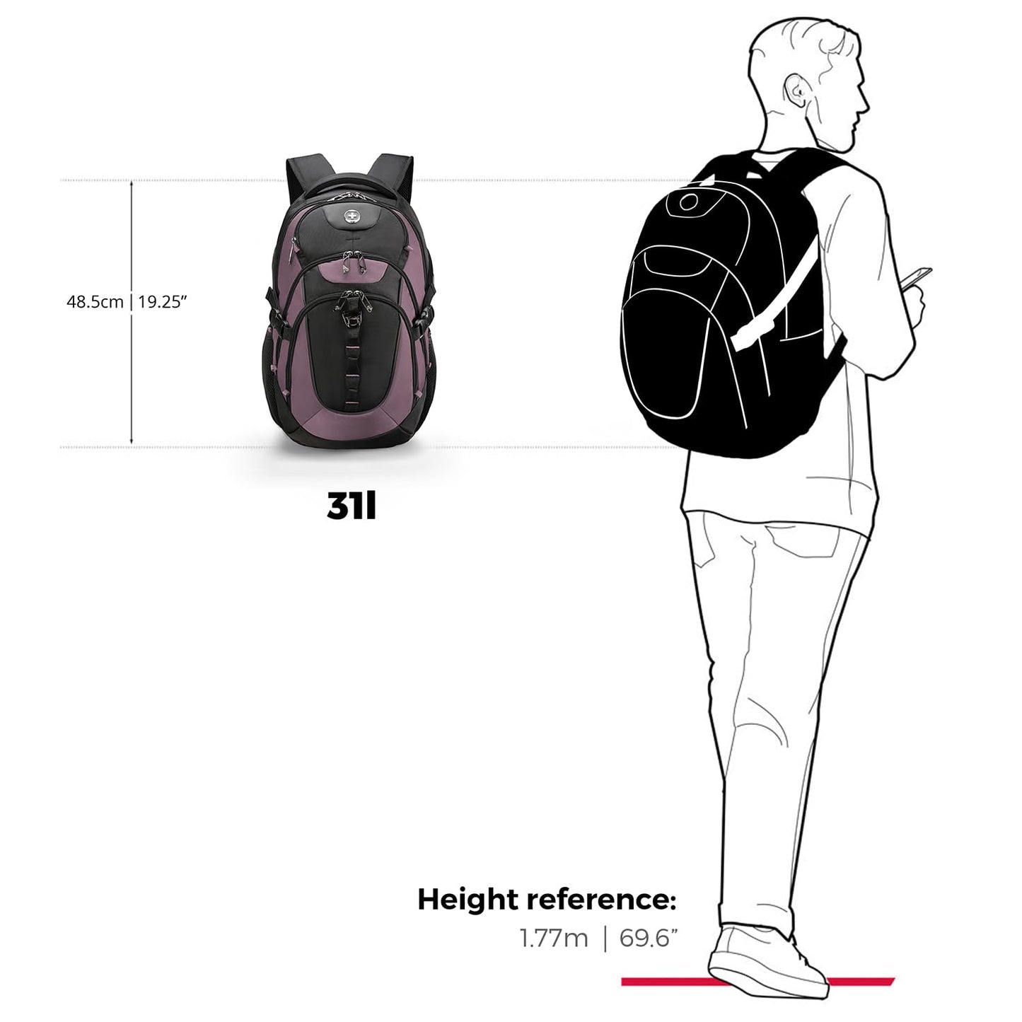 Swissdigital Design Laptop Backpack with USB Charging Port, TSA Travel Backpack Fits 15.6 inches Computer, 31L College School Backpack for Women, Light Purple/Black | SD803