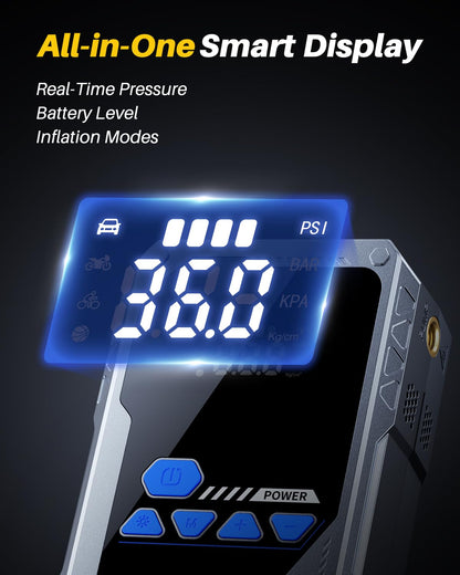 AUTOONE 8000A Jump Starter with Air Compressor (All Gas/12L Diesel), 150PSI Car Jumper Starter Portable, Jump Box Tire Inflator with LED Flashlight, LCD Display, Storage Case