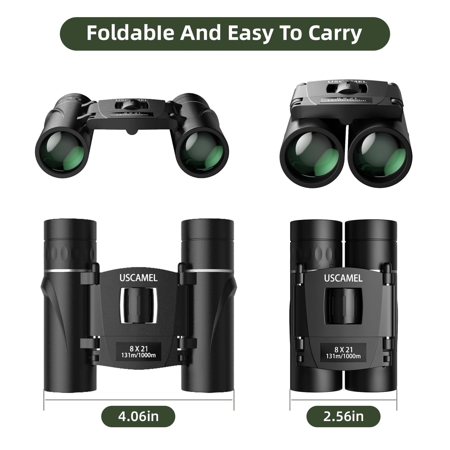 USCAMEL Binoculars for Adults and Kids 8×21 High Powered Compact Binoculars BAK4 Prism Easy Focus - for Bird Watching, Outdoor Use, Hunting, Travel (Black)