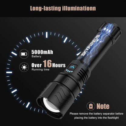 SKYFIRE LED Flashlights High Lumens,2000lm Super Bright Rechargeable Flashlight with Ignition Lens, Zoomable,Powerbank,Waterproof Flash Light for Camping Essentials,Outdoor and Home(Black)