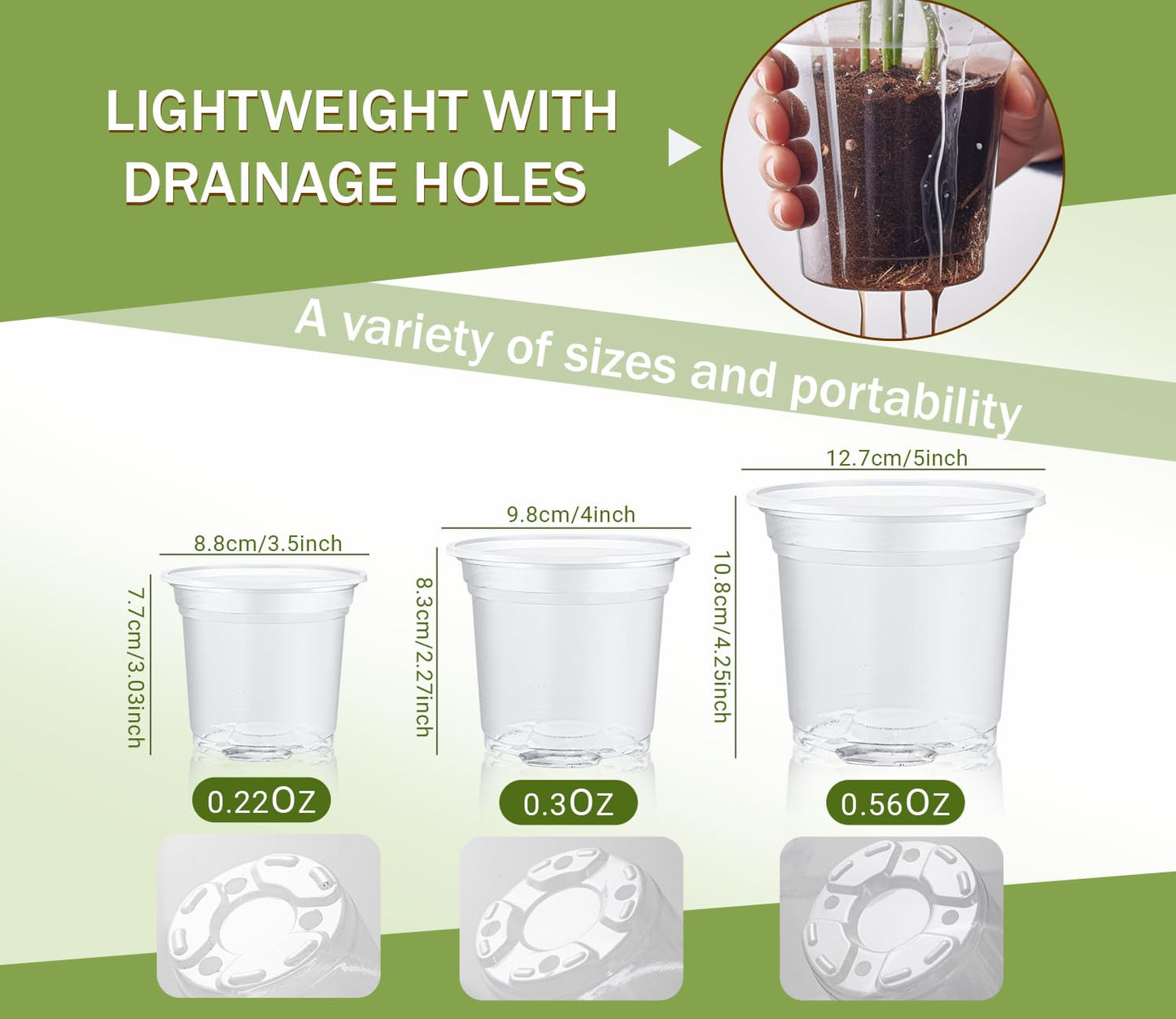 WandaQueen 30 Packs Clear Nursery Pots for Plants, 3.5/4/5 Inch High Transparency Plastic Seedling Plant Pot with Drainage Holes, Includes 20 Labels