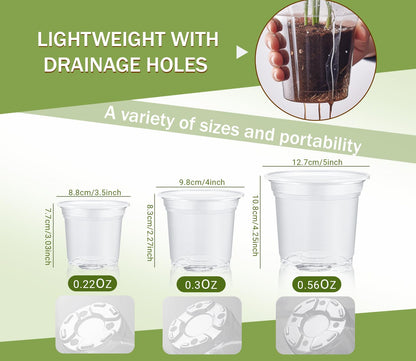 WandaQueen 30 Packs Clear Nursery Pots for Plants, 3.5/4/5 Inch High Transparency Plastic Seedling Plant Pot with Drainage Holes, Includes 20 Labels