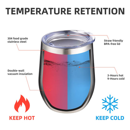 FristChoice 12 oz Insulated Wine Tumbler with Lid and Straw,Stainless Steel Stemless Wine Tumbler Glasses Double Wall Vacuum Wine Cups Tumbler for Coffee,Champaign,Cocktail,Office（Silver,1）