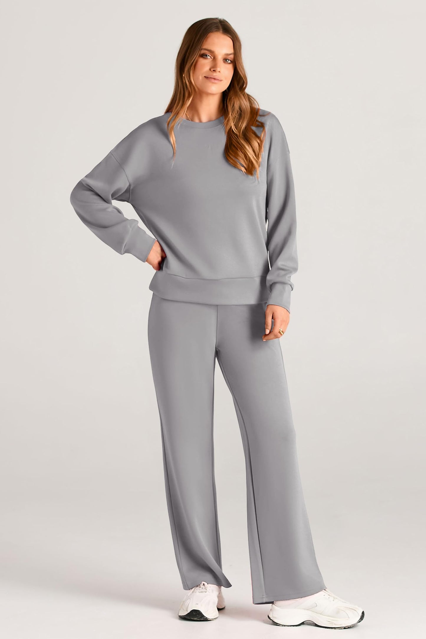 PRETTYGARDEN Womens 2 Piece Outfits 2025 Fall Long Sleeve Sweatshirt Wide Leg Pants Lounge Sets Winter Sweatsuits Tracksuit (Grey,XX-Large)