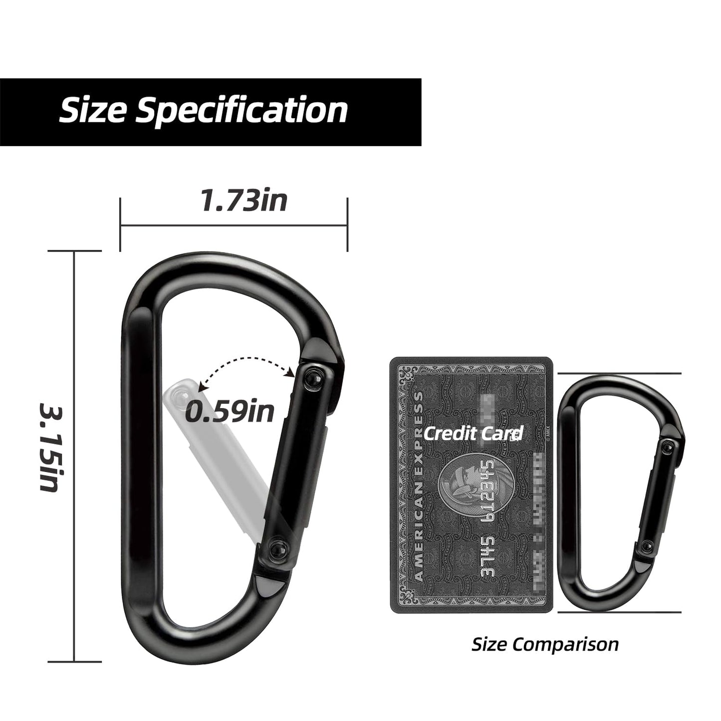 EZYA Carabiner Clip, 860lbs, 3" Iron Heavy Duty Carabiner, D Shape Hook - Hammocks, Camping, Hiking Accessories, Keychains, Caribiniers for Dog Leash, Yoga Swing, Gym etc, Black