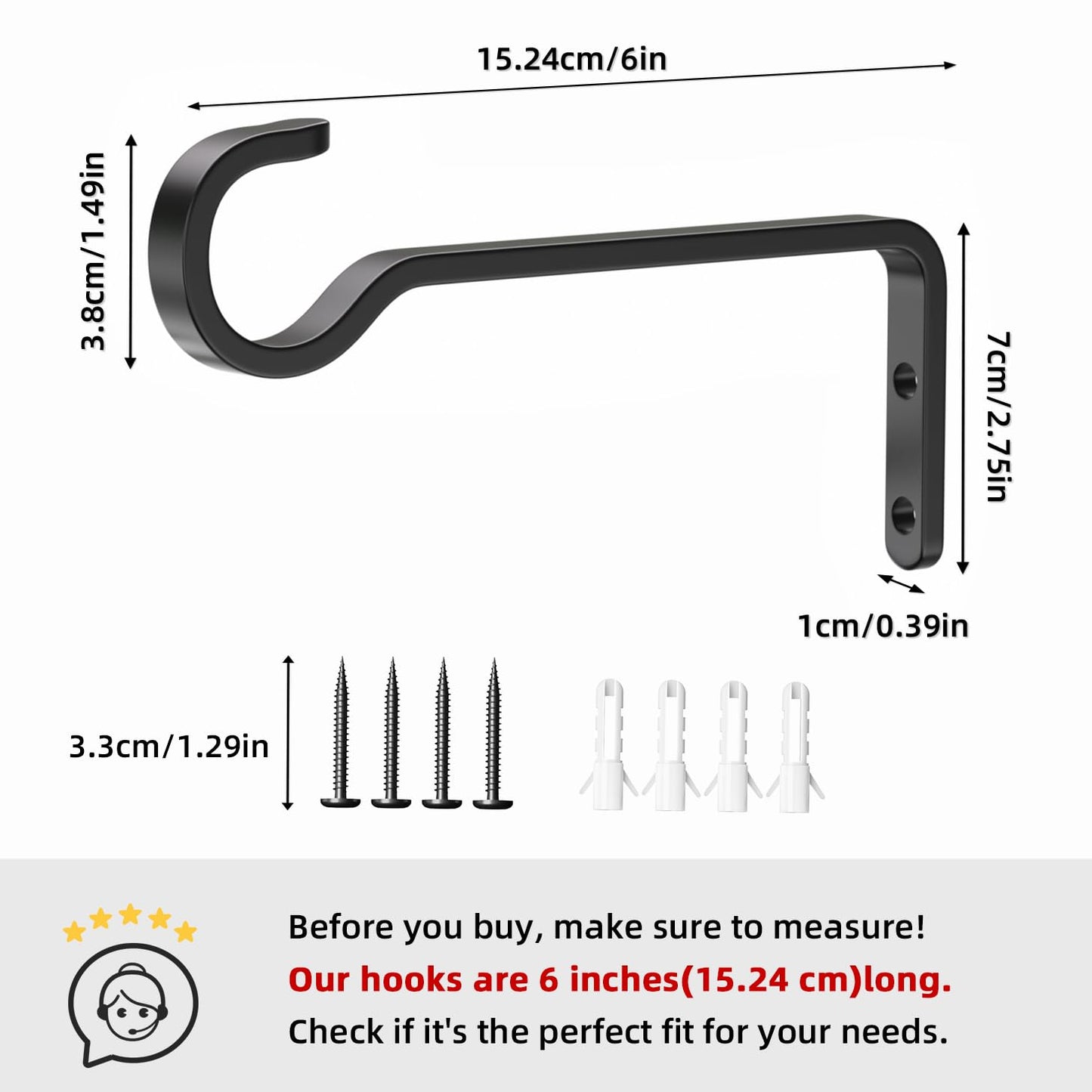 6 Inch 2 Pack Heavy Duty Outdoor Plant Hangers for Plants, Iron Plant Brackets with Metal Plant Hooks for Hanging Lantern, Bird Feeder