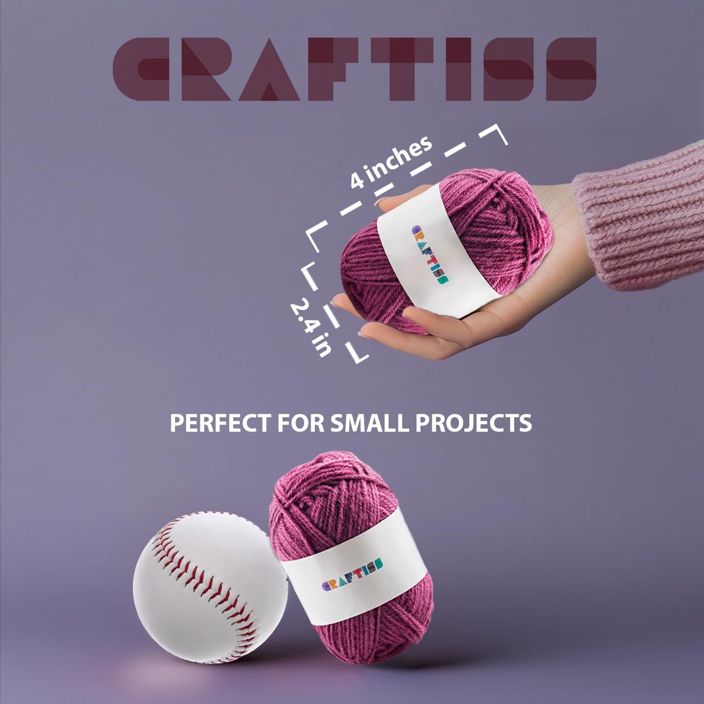 CRAFTISS 30x0.7Oz Acrylic Yarn Mini Skeins - 1300 Yards of Soft Yarn for Crocheting and Knitting Craft Project, Assorted Starter Crochet Bulk Kit for Adults and Kids