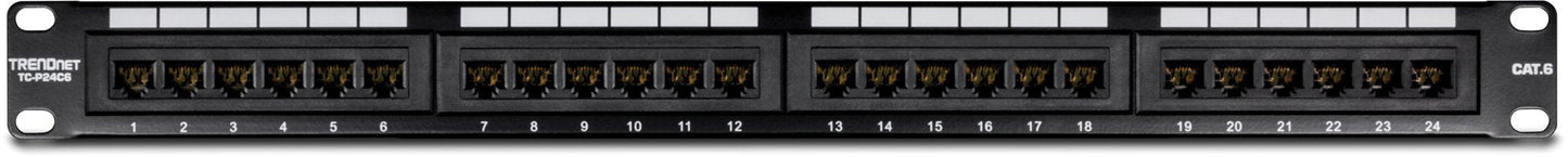 TRENDnet 24-Port Cat6 Unshielded Patch Panel, Wallmount or Rackmount, Compatible with Cat3,4,5,5e,6 Cabling, for Ethernet, Fast Ethernet, Gigabit Applications, Black, TC-P24C6 (Pack of 1)