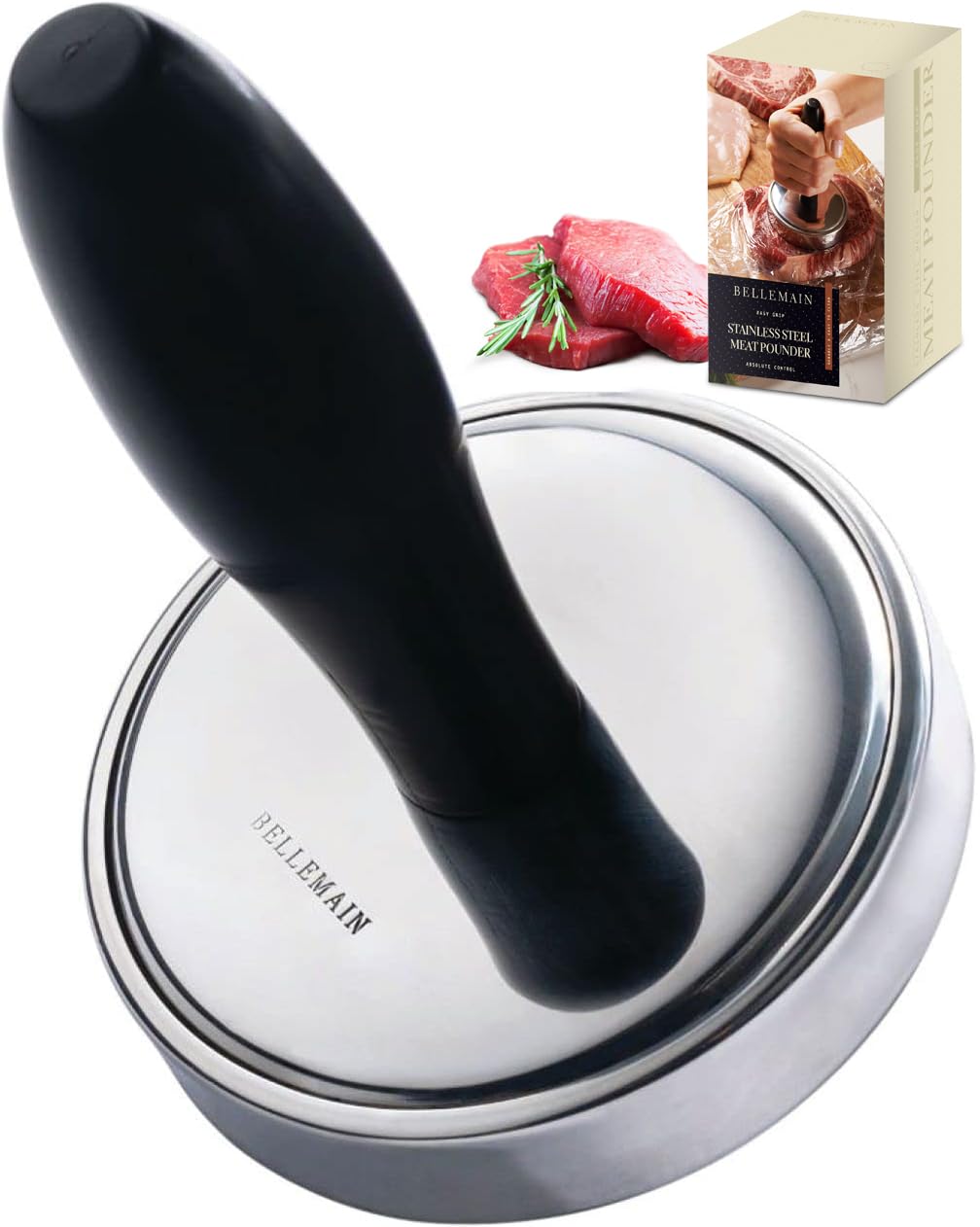 Bellemain Meat Pounder Flattener, Easy-Grip Meat Tenderizer, Stainless Steel Meat Mallet for Cooking, Meat Hammer, Chicken Tenderizer, Meat Smasher Utensil, Kitchen Mallet, Meat Masher Tool