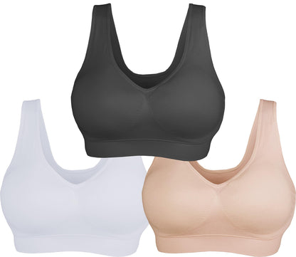 AKAMC Women's Removable Padded Sports Bras Medium Support Workout Yoga Bra 3 Pack,XX-Large