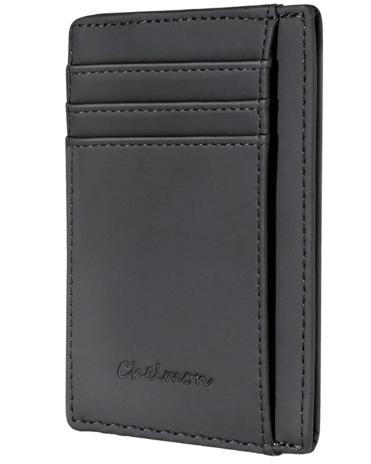 Chelmon Slim Wallet for Men, Minimalist Front Pocket RFID Blocking Credit Card Holder, Black Crazy Horse