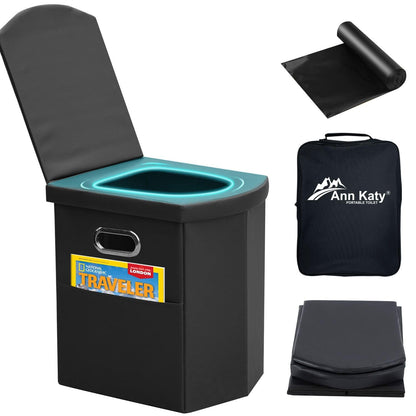 Ann Katy Upgrade XL Portable Toilet for Adults, Extra Large Portable Travel Floding Camping Toilet, Camping Tall Toilets with Lid for Kids Compact Potty for Car,Hiking,Beach,Toilet Storage Stool