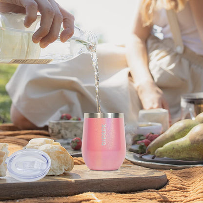 BJPKPK 2 pcs 12oz Insulated Wine Tumblers, 12oz Double Wall Vacuum Coffee Mugs with Lid, Unbreakable Stainless Steel Wine Glasses, Insulated Coffee Cups for Home & Outdoor, Gray