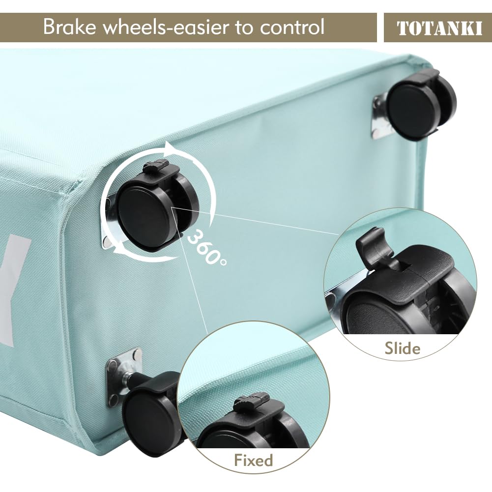 TOTANKI 25" Rolling Slim Laundry Basket on Wheels, Foldable Laundry Hamper with Handle, Collapsible Laundry Sorter and Organizer, Tall Storage Basket Bin (Light Blue)