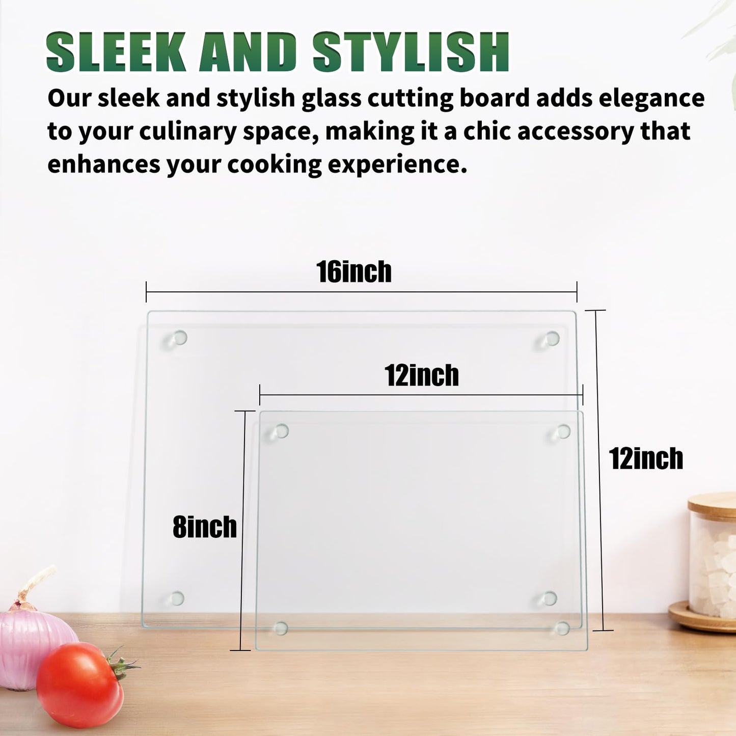 Seelenruhe Tempered Glass Cutting Boards for Kitchen Counter, Clear Cutting Boards for Countertop, Non-Slip, Heat-Resistant, Easy to Clean, Kitchen Decoration, 16x12 & 12x8 2PCS