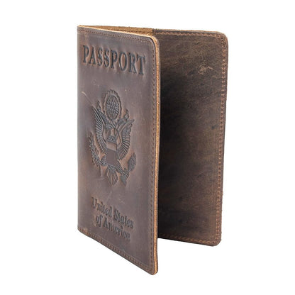 RFID Blocking Passport Holder Travel Wallet - Genuine Crazy Horse Leather for Men(Coffee)