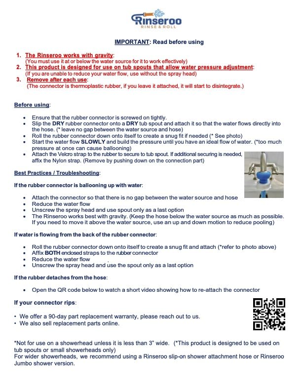 Rinseroo Slip-On Bathtub Faucet Sprayer Attachment. Ultra-Flex Dog Shower Adapter Portable With Pet Showerhead. Attach to Tub Spout 5 Foot Hose. No Install for Speedy Washing