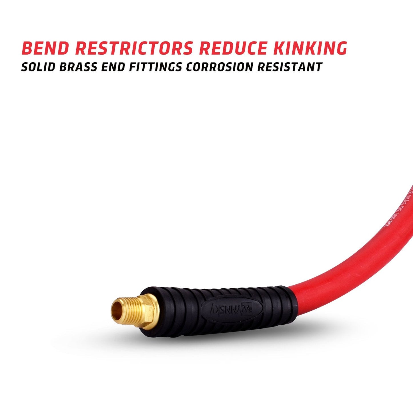 WYNNsky Rubber Air Hose,50-Feet x 3/8-Inch, 300 PSI, Red Heavy Duty Air Compressor Hose With Double 1/4" MNPT Brass Endings