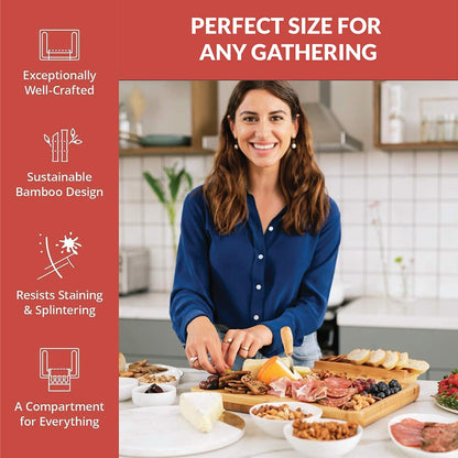 Bamboo Cheese Board and Knife Set - Beautiful Charcuterie Board for Wine, Cheese, and Gifts