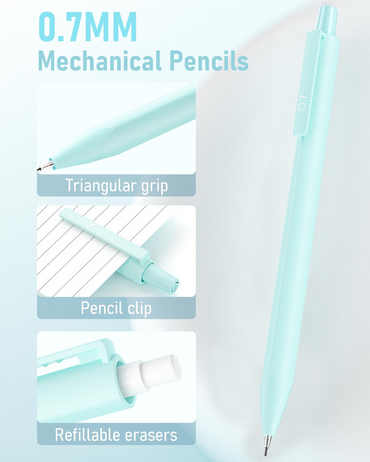 Smallbudi 6PCS 0.7mm Mechanical Pencils Set with Case, Cute Pastel Mechanical Pencil with 240PCS HB Lead Refills, 3 Erasers, Aesthetic Back to School Supplies for Student Writing Drawing Sketching