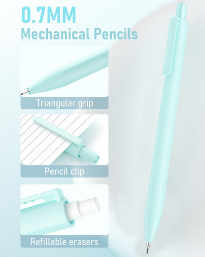 Smallbudi 6PCS 0.7mm Mechanical Pencils Set with Case, Cute Pastel Mechanical Pencil with 240PCS HB Lead Refills, 3 Erasers, Aesthetic Back to School Supplies for Student Writing Drawing Sketching