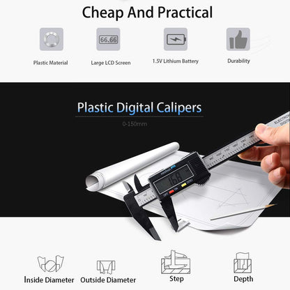 Simhevn Electronic Digital Calipers, inch and Millimeter Conversion,LCD Screen displays 0-6" Caliper Measuring Tool, Automatic Shutdown, Suitable for DIY/Jewelry Measurement (New150mm Black Plastic)