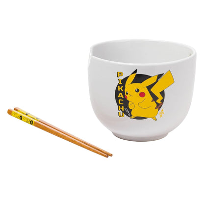 Silver Buffalo Pokemon Pikachu Ceramic Ramen Noodle Rice Bowl with Chopsticks, Microwave Safe, 20 Ounces