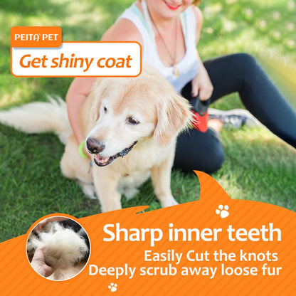 Undercoat Rake for Dogs, 2 in 1 Dematting Comb & Deshedding Tool for Long Hair Pets, Pet Hair Grooming Brush, Clear Mats and Tangles, Reduces Shedding by 95%