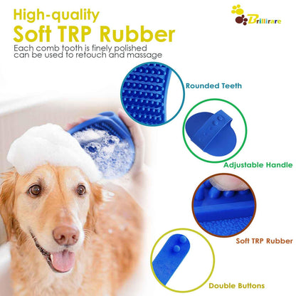BRILLIRARE 2 Pack Dog Grooming Brush, Premium Soft Silicone Pet Bath Brushes with Adjustable Handle, Shampoo Soothing Comb for Wet Dry Long Short Haired Dogs & Cats Massaging, Deshedding