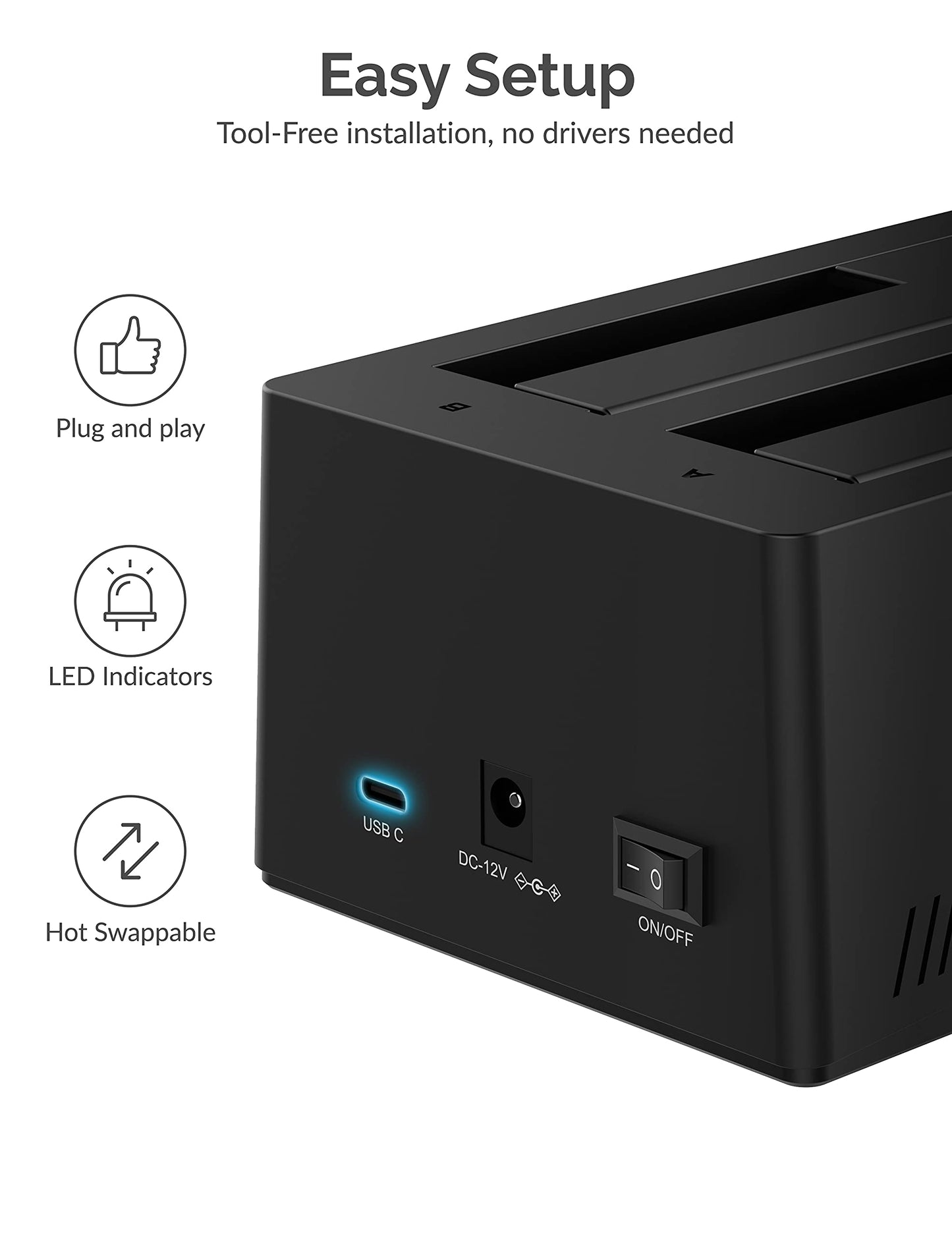 SABRENT USB Type C SATA 2.5” & 3.5” Dual Bay Hard Drive Docking Station | Offline Cloning | Up to 5Gbps | Tool Free Installation (EC-CH2B)