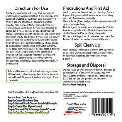 Crystal Blue Lake and Pond Dye - 1 Gallon - Royal Blue Color Treats up to 1 Acre - Clean, Clear & Crystal Blue Water - Environmentally Friendly Pond Dye