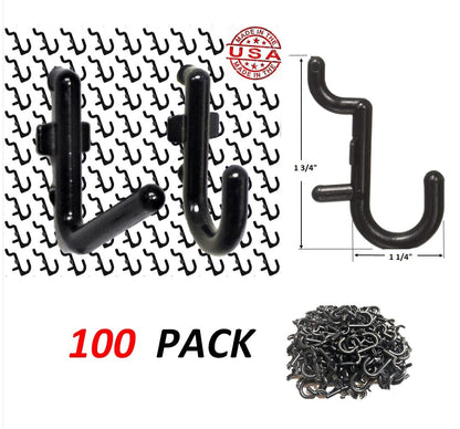 WallPeg 100Pcs Pegboard Accessory Peg Hook Set – Durable, Self-Locking Black 1/4" J and L-Style FlexLock Peg Hooks for Hanging Tools, Storage, and Wall Organization (50 ea.)