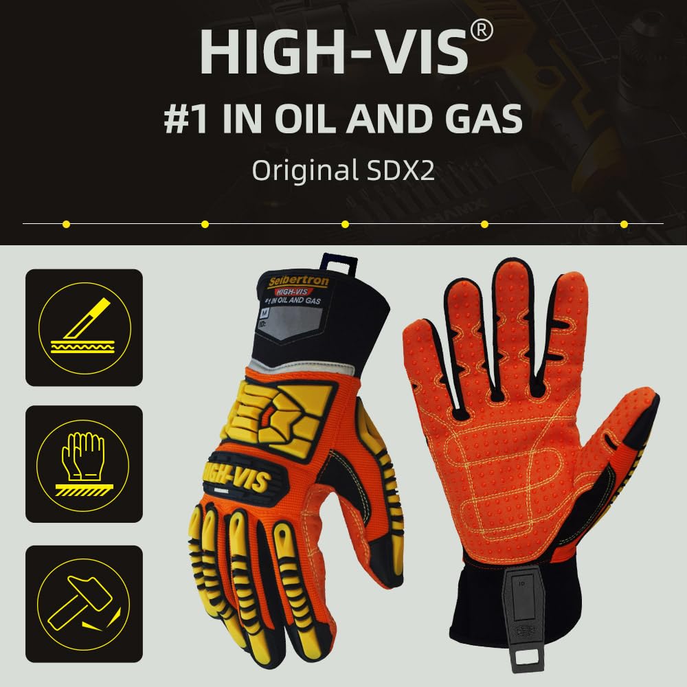 Seibertron High-Vis SDX2 Resistant Reducing Anti-Impact Mechanics Heavy Duty Safety Rescue Gloves CE EN388 4232 L