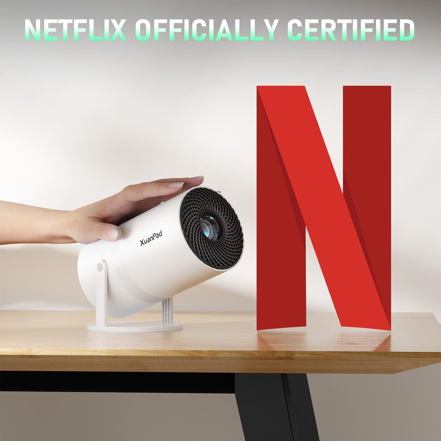 [Official Netflix & Electric Focus] Projector with WiFi and Bluetooth, XuanPad Full HD 1080P Portable Projector, 210° Rotatable Stand, Auto Keystone, Dust Removal and Heat Dissipation Design