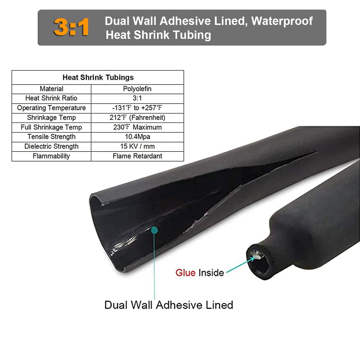 TKDMR 10pcs 1/0 AWG-3/8 Battery Lugs,Heavy Duty Wire Lugs,Ring Terminals,Battery Cable Ends,0 Guage terminals,Battery Terminal Connectors with 10pcs 3:1 Heat Shrink Tubing