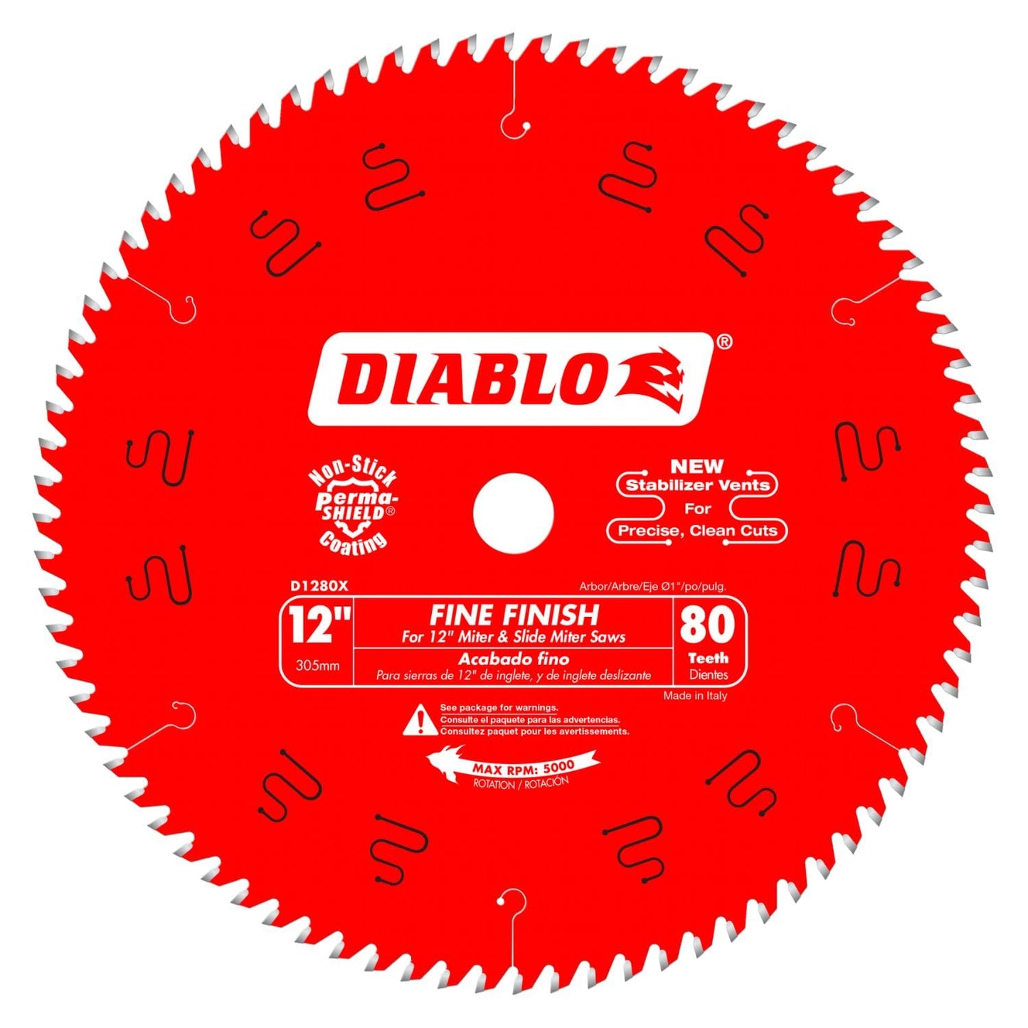 Diablo Saw Blade for Wood - 12" x 80 Teeth, Fine Finish, Hi-Density Carbide, 1" Arbor - D1280X