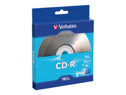 Verbatim CD-R Blank Discs 700MB 80-Minutes 52X Recordable Disc for Data and Music- 10 Pack,Blue