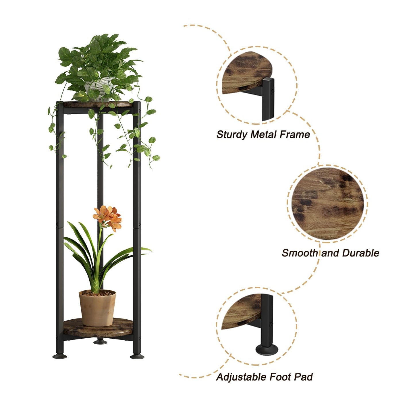 YIZAIJIA Plant Stand Indoor Corner Tall 2 Tier Metal Modern Flower Storage Plant Shelf Holder for Living Room Balcony Garden,Black (2 Tier-Black Round)
