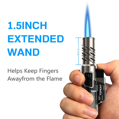 TOPKAY 2 Pack Torch Lighter Jet Flame Butane Lighter Refillable Mini Torch Lighter for Candles Grill BBQ Fireworks Camping (NO PREFILLED)