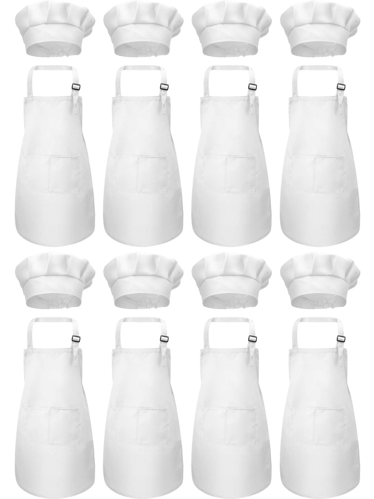 SATINIOR 8 Set Kids Apron and Chef Hat Set Kids Apron with 2 Pockets Adjustable for Boys Girl's Cooking Baking Painting