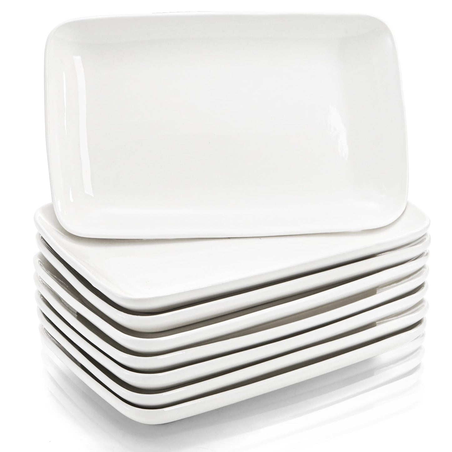 Foraineam 8 Pieces Rectangular Plates 8 Inch Porcelain Platters, Dessert, Appetizer, Salad Plates White Serving Trays