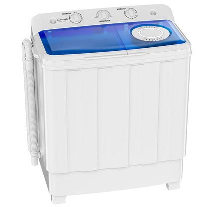 Auertech Portable Washing Machine, 28lbs Twin Tub Washer Mini Compact Laundry Machine with Drain Pump, Semi-automatic 18lbs Washer 10lbs Spinner Combo for Dorms, Apartments, RVs