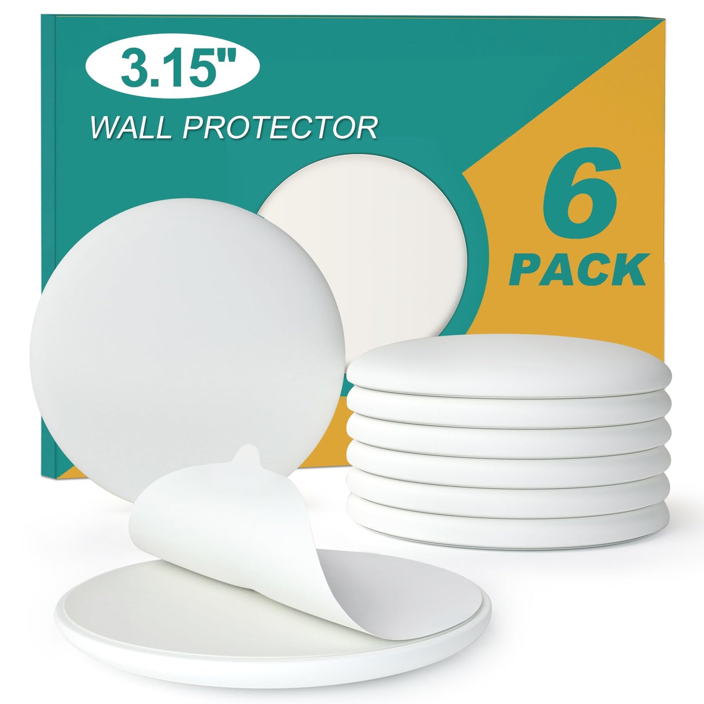 [3.15"] Door Stoppers Wall Protector, 6 Pcs Large White Silicone Door Bumpers with Strong Thickened Adhesive,Shock Absorbent Door Knobs Wall Protectors to Cover up Damage and Protect Wall Surfaces