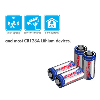 Tenergy 3V CR123A Lithium Battery, High Permance 1500mAh CR123A Cell Batteries PTC Protected Cameras, Flashlight Replacement CR123A Batteries, 12 Pack (Non-Rechargeable)