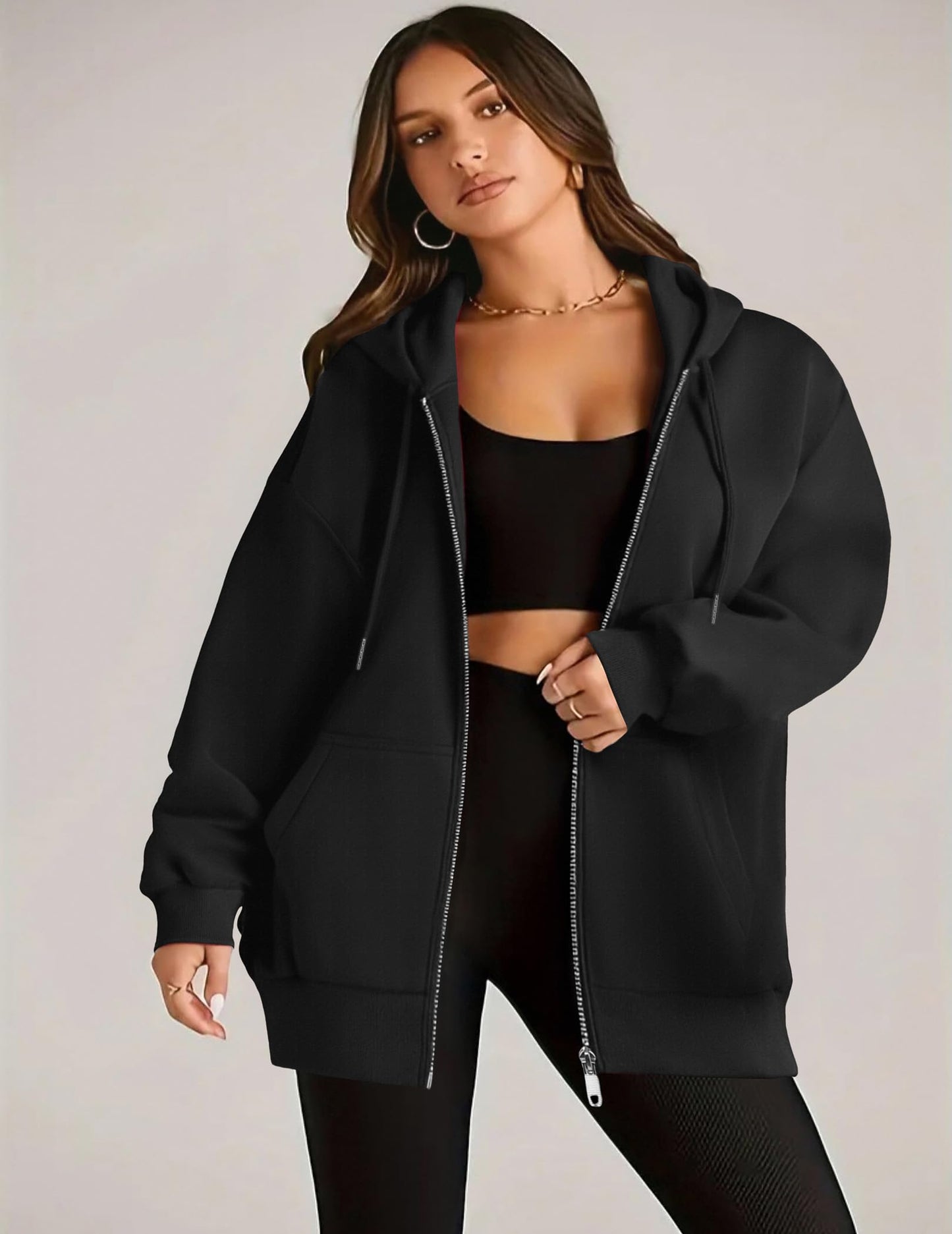 Zeagoo 2025 Hoodies Y2k Fashion Clothing Sweatshirt Women Zip Up Hoodie Fashion Oversized Sweatshirt Black