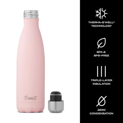 S'well Stainless Steel Water Bottle, 17oz, Pink Topaz, Triple Layered Vacuum Insulated Containers Keeps Drinks Cold for 36 Hours and Hot for 18, BPA Free, Perfect for On the Go