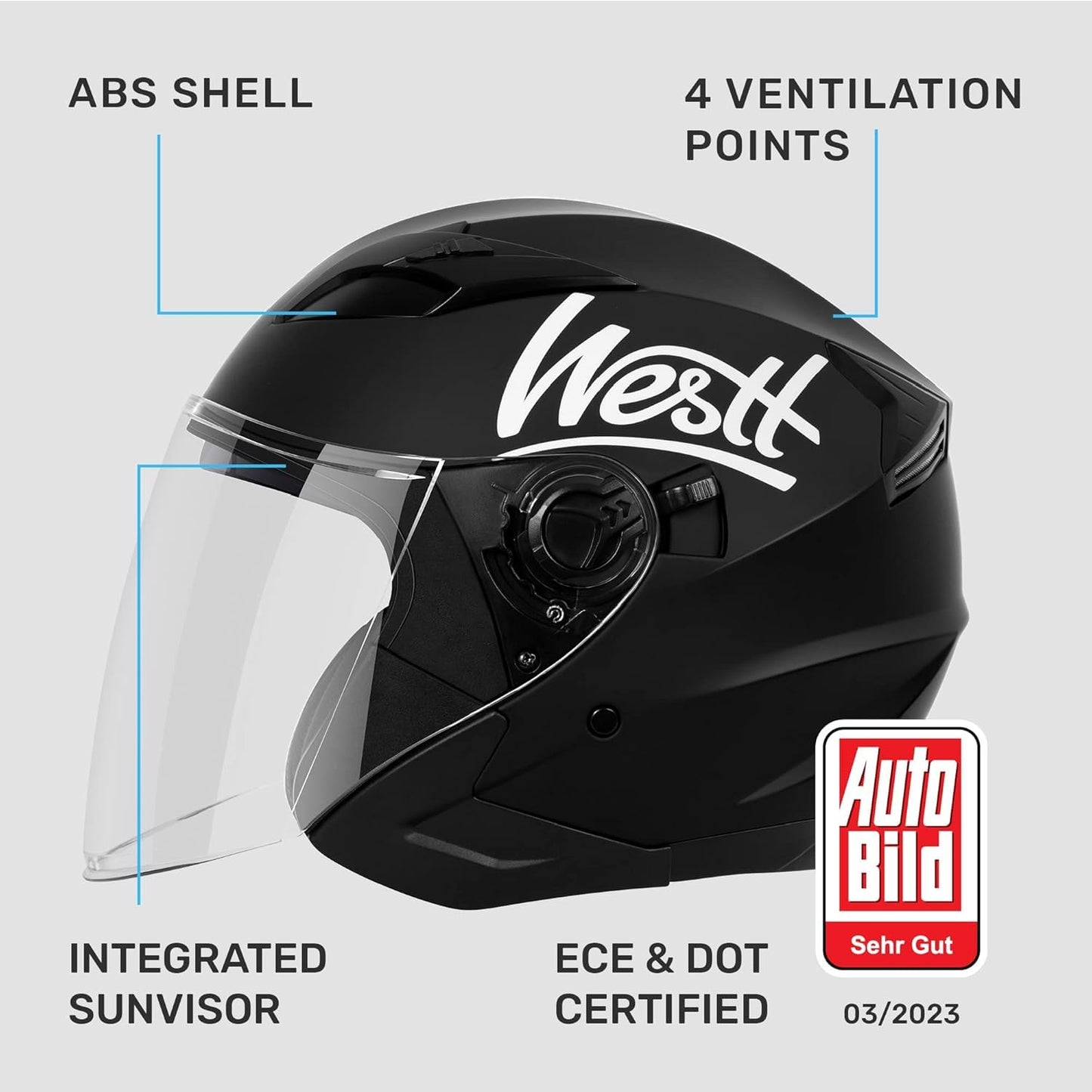 Westt Open Face Helmets with Dual Sun Visor– Motorcycle Helmet for Men and Women 3/4 Helmets DOT Approved for Scooter Motorbike Street Jet Series