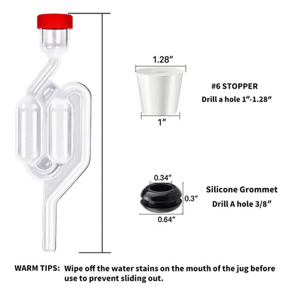 Zazolyne 5ct. S - Shape Airlock with # 6 Stopper 5pcs & Grommets 10pcs,Bubble Fermentation Airlock for Brewing Wine Making Sauerkraut Kimchi (Improved Version)